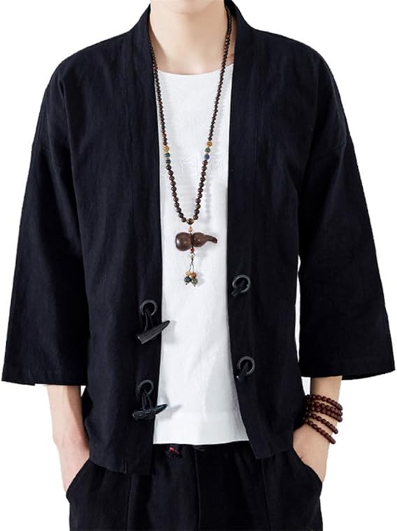 Amazon Fanessy 和式パーカー メンズ 五分袖 夏 カーディガン コート 無地 和風 羽織 一つボタン シンプル トップス ゆったり カジュアル おしゃれ 大きいサイズ 個性 Tシャツ カーディガン 通販