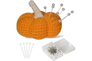 AUDAISYLY Pumpkin Shape Pin Cushion, Handmade Knitted Pincushion, Cute Pincushions Sewing Adorable Needle Pins Holder Sewing Kit Accessories with 100Pcs Pearl Head Pins for Quilting DIY Crafts Patchwork Decor