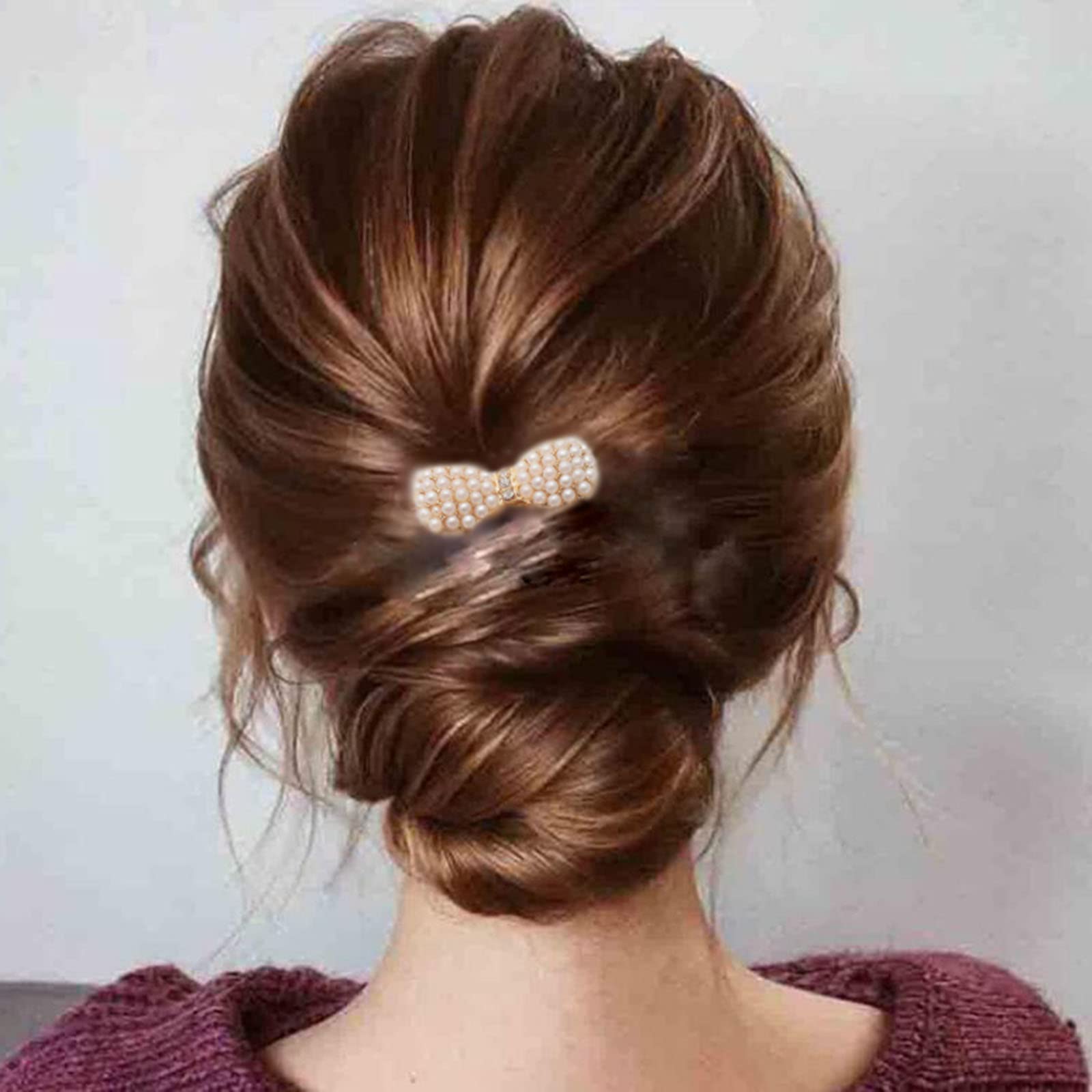 Aneneiceera Boho Gypsophila Hair Comb Barrette Gold Rhinestone Pearl Bow Retro Decorative Daily Wearing Wedding Hair Accessories for Women and Girls