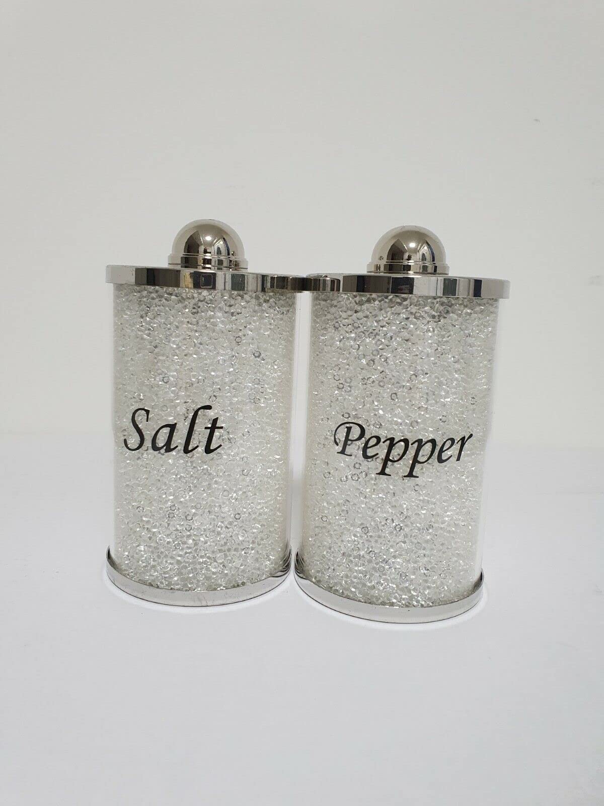 CRYSTAL CROWN® Crushed Diamond White Sparkle Kitchen salt and pepper Ornament Canister, White