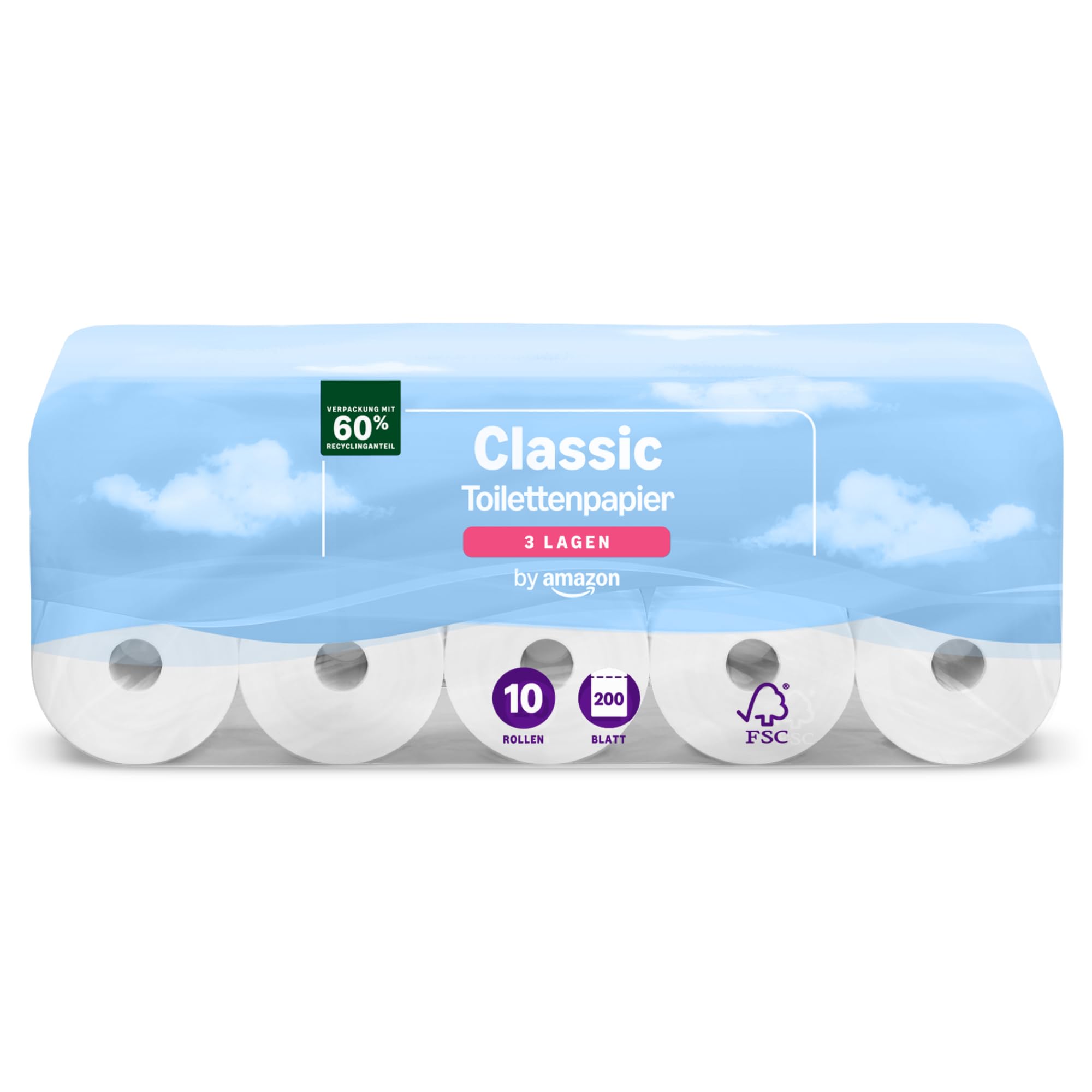 by Amazon Classic Toilettenpapier, 3-lagig, 10 Rollen (10 Rollen, 1er-Pack), 200 Blatt pro Rolle, FSC-zertifiziert