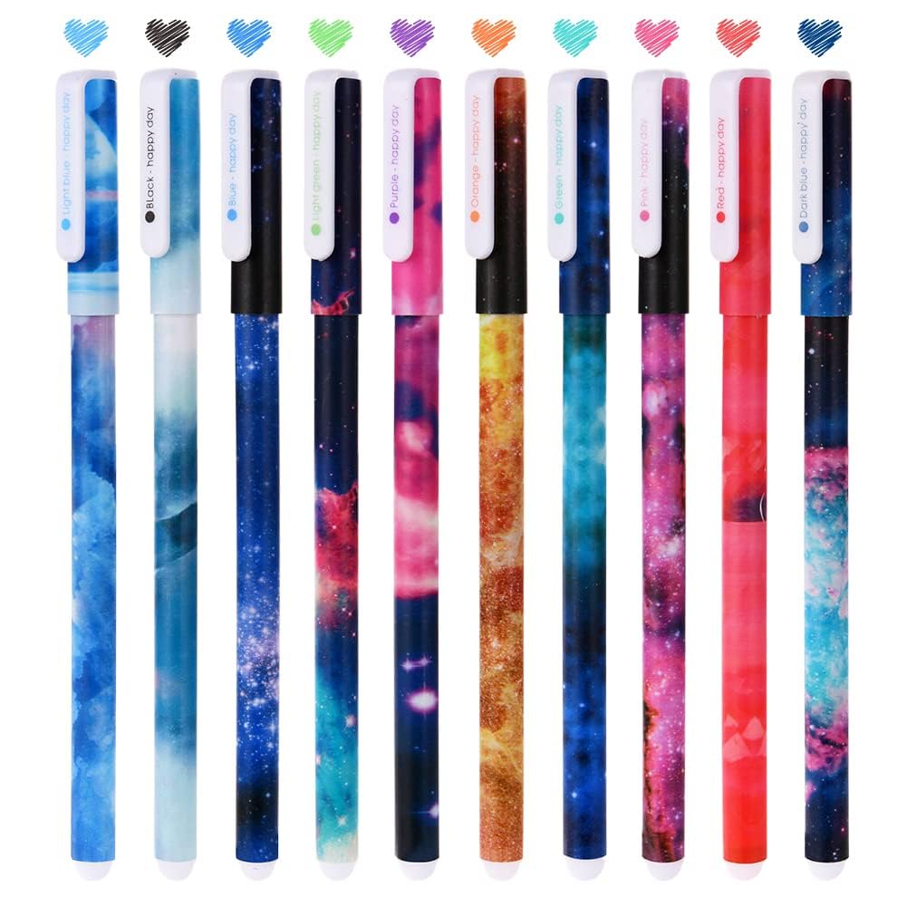 OFFCUP Cute Colour Pens, 10pcs Starry Sky Gel Pens, 0.38mm Roller Ball Pen Colourful Gel Ink Pen for Kids Girls Boys Children Students Teens Office Gifts Fine Point