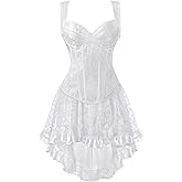 Sapubonva White Underbust Corset Dress Top Skirt Set Plus Size zipper Lace up Women