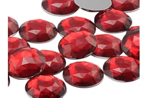 ALLSTARCO 30mm Flat Back Round Acrylic Rhinestones Plastic Circle Gems for Costume Making Cosplay Jewels Pro Grade Embelishments - 12 Pieces (Red Ruby H103)