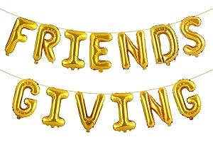 STZMAMIL Friendsgiving Decorations Gold Foil Balloons Letter 16 Inches Tall Friendsgiving Balloons Banner for Friendsgiving Party Decorations Supplies, Indoor Thanksgiving Party Decorations Backdrop Decor
