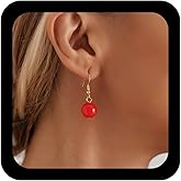 Xduargs Boho Red Bead Ball Drop Earrings Red Coral Bead Earrings Vintage Burgundy Ball Earring Round Pearl Dangle Earring for Women