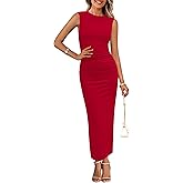 PRETTYGARDEN Women's Summer Wedding Guest Dresses 2025 Sleeveless Ruched Bodycon Fitted Maxi Long Cocktail Dress with Slit