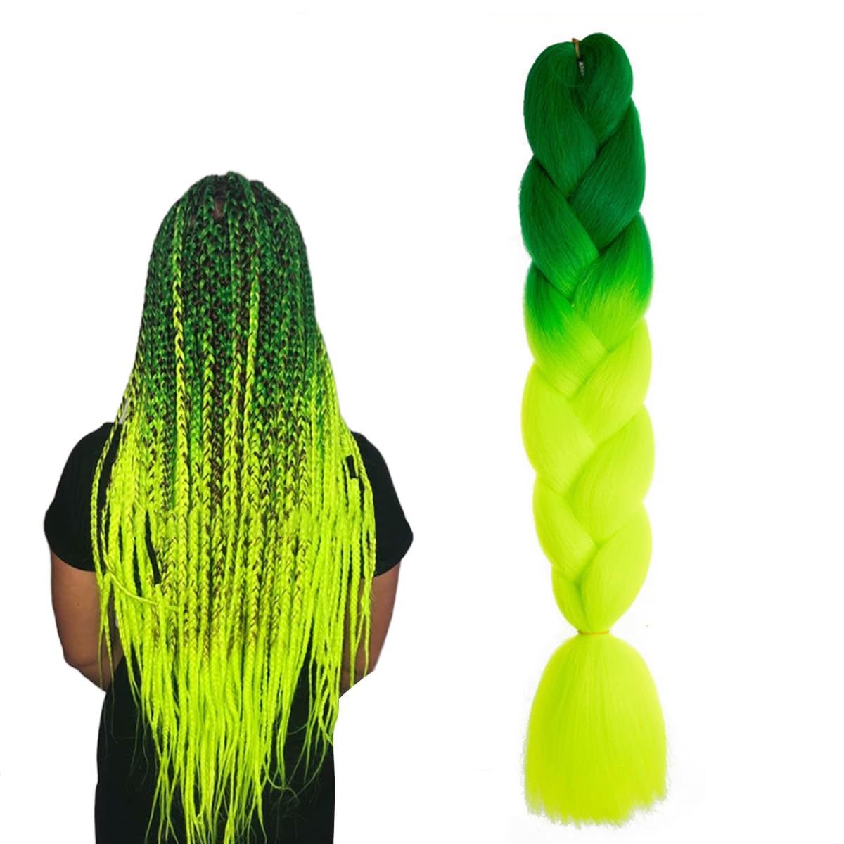 rinfantasy Hair Extensions for Women Braid Twist Colorful Rainbow Colors Kanekalon Synthetic Braids Layered Green Hair Extension Braiding GBBZ082 — image 1