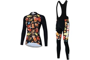 SUDU SUDO Women's Cycling Jersey Set Bike Shirt Long Sleeve Cycling Clothing Bicycle Bib Pants with Gel Padded