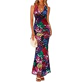 ZESICA Women's 2026 Summer Halter Neck Floral Print Maxi Dress Sleeveless Backless Wedding Guest Party Bodycon Long Dresses