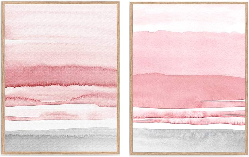 Pink and Gray Abstract Print, Set of 2 Blush Lanscape Bedroom Poster, Abstract Art Girl Room Décor 8x10 Unframed