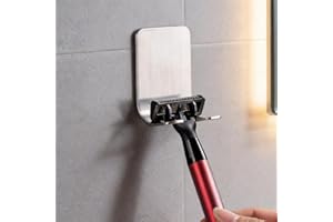 Stainless Steel Razor Hook No Drill Design with Strong Adhesive Backing for Easy Wall or Tile Mounting Brushed Silver