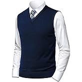 Herothorn Mens Soft V Neck Crew Neck Knitted Sweater Vest Solid Sleeveless Pullover Slim Fit Plain Color for Dad Husband