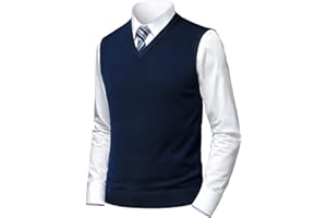 Herothorn Mens Soft V Neck Crew Neck Knitted Sweater Vest Solid Sleeveless Pullover Slim Fit Plain Color for Dad Husband