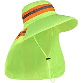 High Visibility Sun Bucket Hat Reflective Neon Boonie Hat Summer Wide Brim Mesh Fishing Cap for Men Women