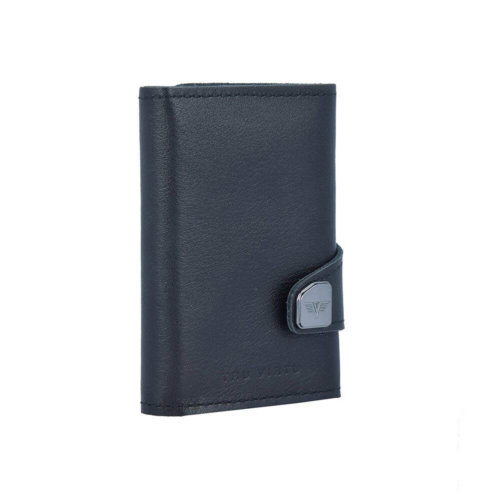 Tru Virtu® Card Holder Click & Slide Nappa Black/Black I Credit Card Holder Wallet I Card-Holder-RFID-NFC-Protection I Wallet Made of Real Italian Leather I Purse I Slim Wallet