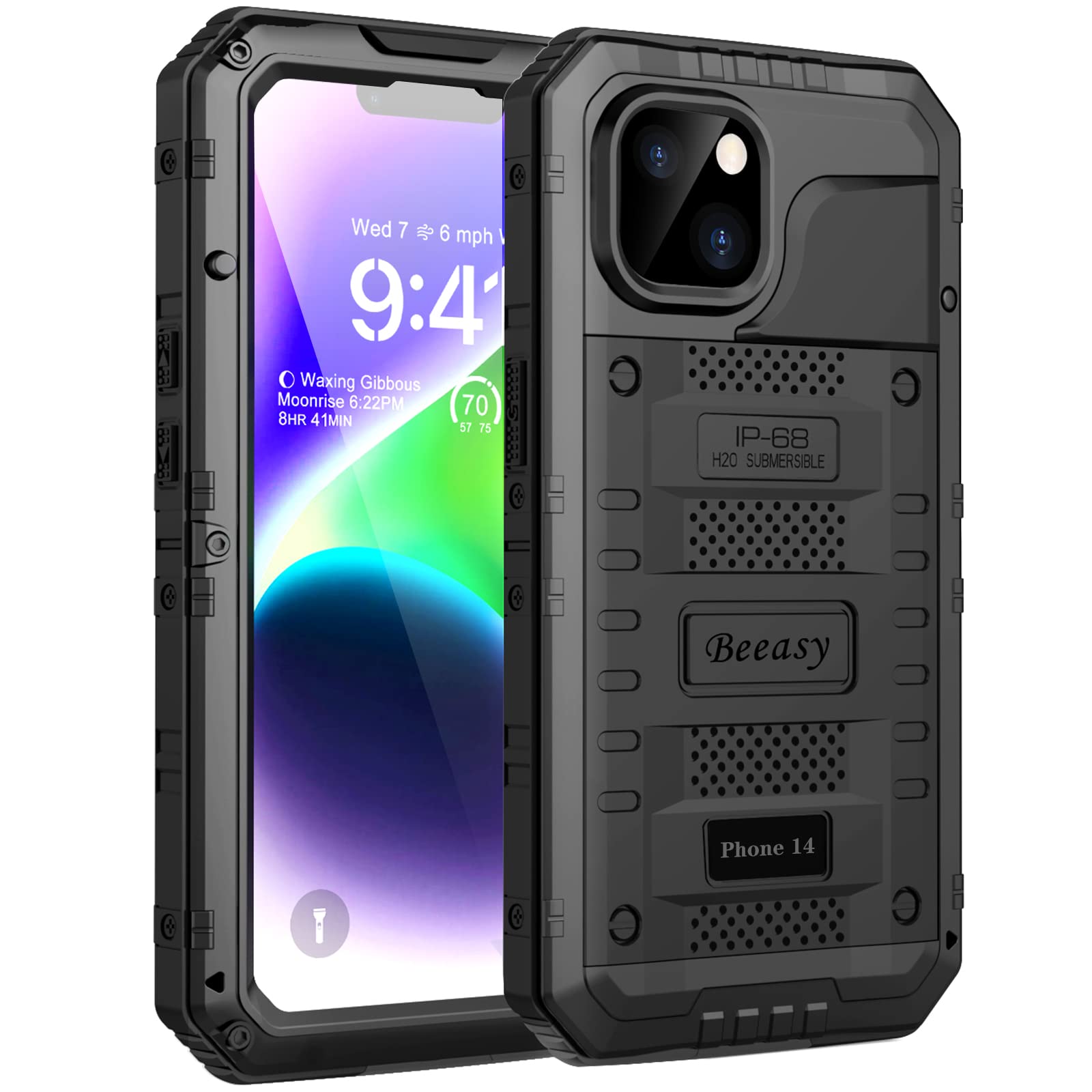 Beeasy for iPhone 14 Case Waterproof Heavy Duty Shockproof Tough Metal Armour Cover Dustproof Built-in Screen Protector, Robust 360 Full Body Military Protective Rugged Case for iPhone 14 6.1inch — image 1
