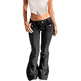 Low Rise Flare Jeans for Women Baggy Y2K Stretchy Bell Bottom Denim Pants 90s Vintage Washed Jeans with Pockets