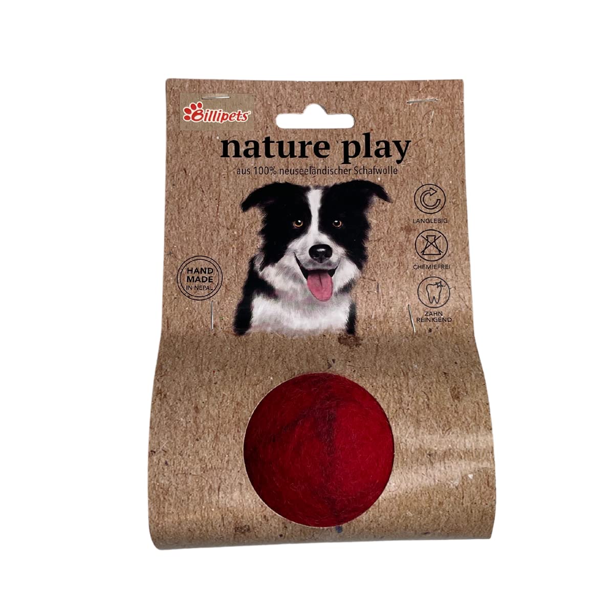 Billipets New Zealand Natural Wool Fuzzy Ball Dog Toy 6.3 cm (Red)