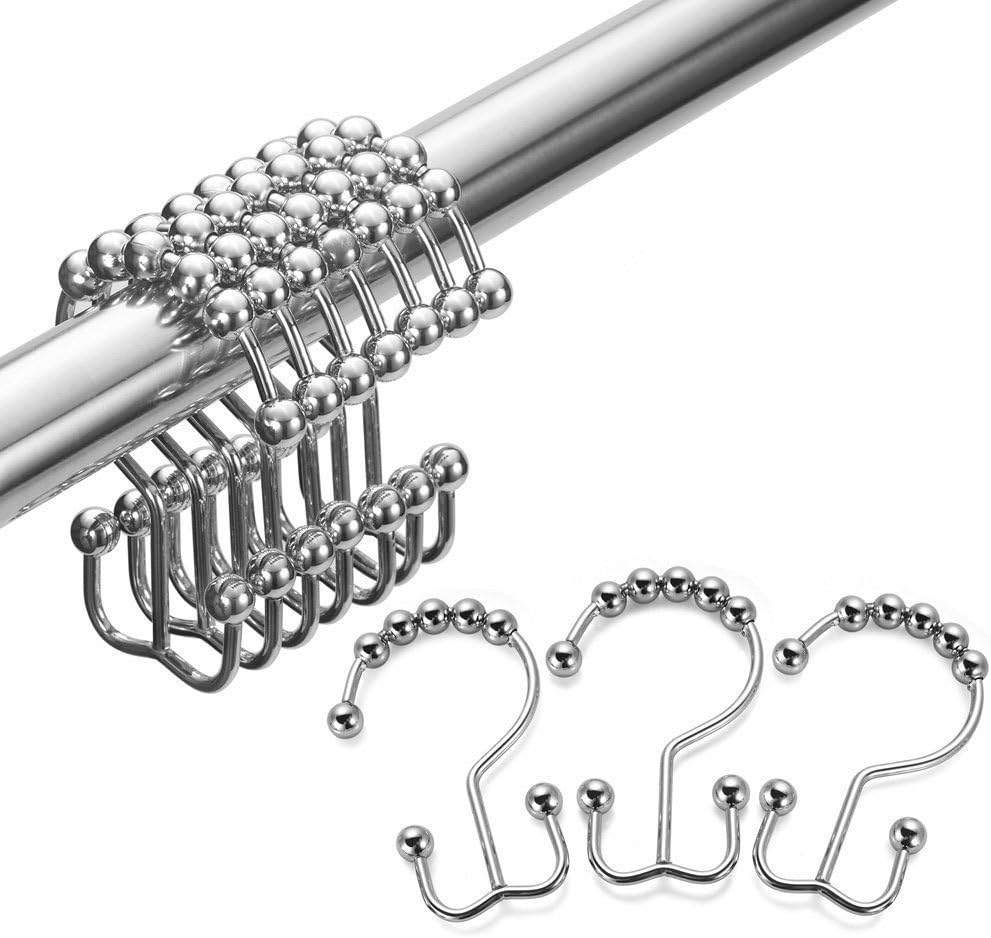 Amazer Shower Curtain Hooks Rings, Stainless Steel Shower Curtain Rings Metal Double Glide Shower Hooks for Bathroom Shower Rods Curtains, Polished Chrome, Set of 12 Hooks: Home & Kitchen