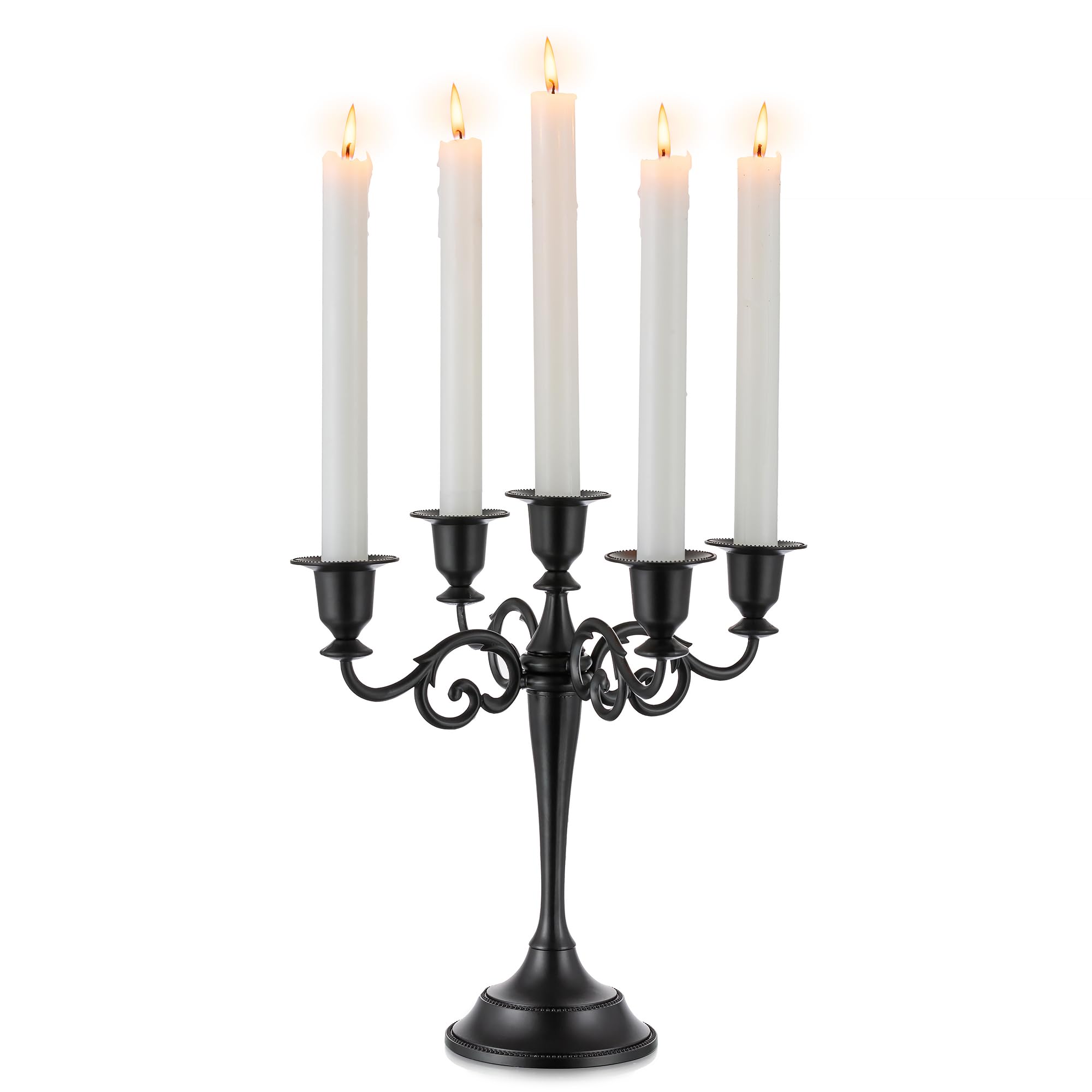 Sziqiqi Halloween Candelabra Candle Holder 5-Arms Candlestick Holders, Matte Black Candle Stick Stands for Taper Candles for Candlelight Dinner Party Wedding Table Centrepieces Christmas Mantel Decor