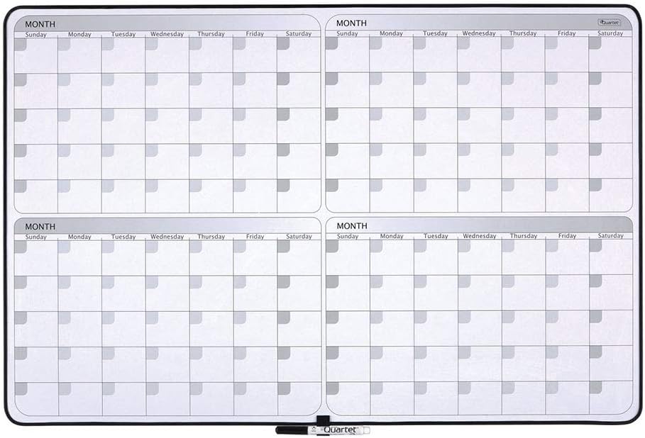 Quartet Whiteboard Planner, 4-Month Planning White Board, 23" x 35" Dry Erase Board, Black Frame (05149SV)