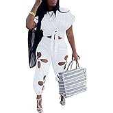 KEYUFANG Women 2 Piece Outfits Set Casual Crop Top Shirt Hollowed Out Sweatpants Women Fashion Tracksuit