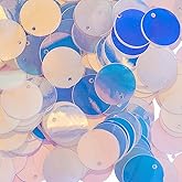 SUNNYCLUE 1 Box 500Pcs Round Sequins Flat Paillettes Bulk 15mm Plastic PVC Colorful Iridescent Applique Art Glitters Hole Loose Mini Sequin for Sewing Crafting DIY Embroidery Ornaments Accessories