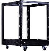 RackPath 12U Open Frame Server Rack – Heavy Duty 4 Post Adjustable Depth with Casters