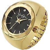 Jessica Simpson Women's Silver Adjustable Ring Watch &ndash;Faceted Gold Bezel, Quartz Analog Mini Dial with Crystal, Stretch Band Fashion Jewelry Accessory