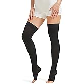 NURCOM 20-30 mmHg Medical Compression Stockings for Women & Men, Open Toe Thigh High Compression Socks with Dot Silicone Band, Graduated Support Stockings for Varicose Veins, Swelling, DVT, Flight