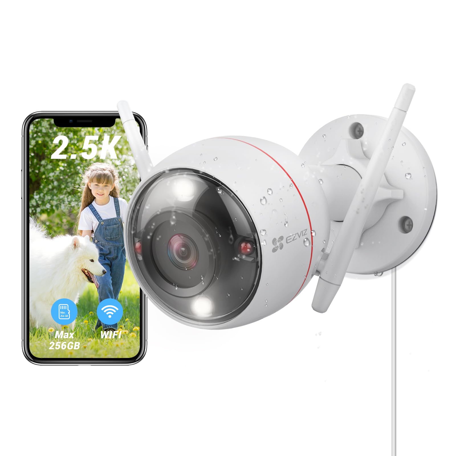 EZVIZ Security Camera Outdoor, 2k+ WiFi Camera, IP67 Waterproof, Color Night Vision, Customizable Voice Alerts，AI Person Detection, 2-Way Talk, H.265 Video Compression, 2.8mm Lens | C3W Pro 4MP