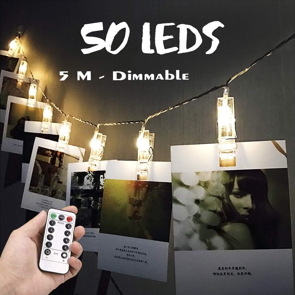 Artbisons 50 LEDs Photo Clips String Lights with Remote Control Holder Fairy Lights for Hanging Photos Pictures Cards Memos Warm White Light for Bedroom Decor Decoration