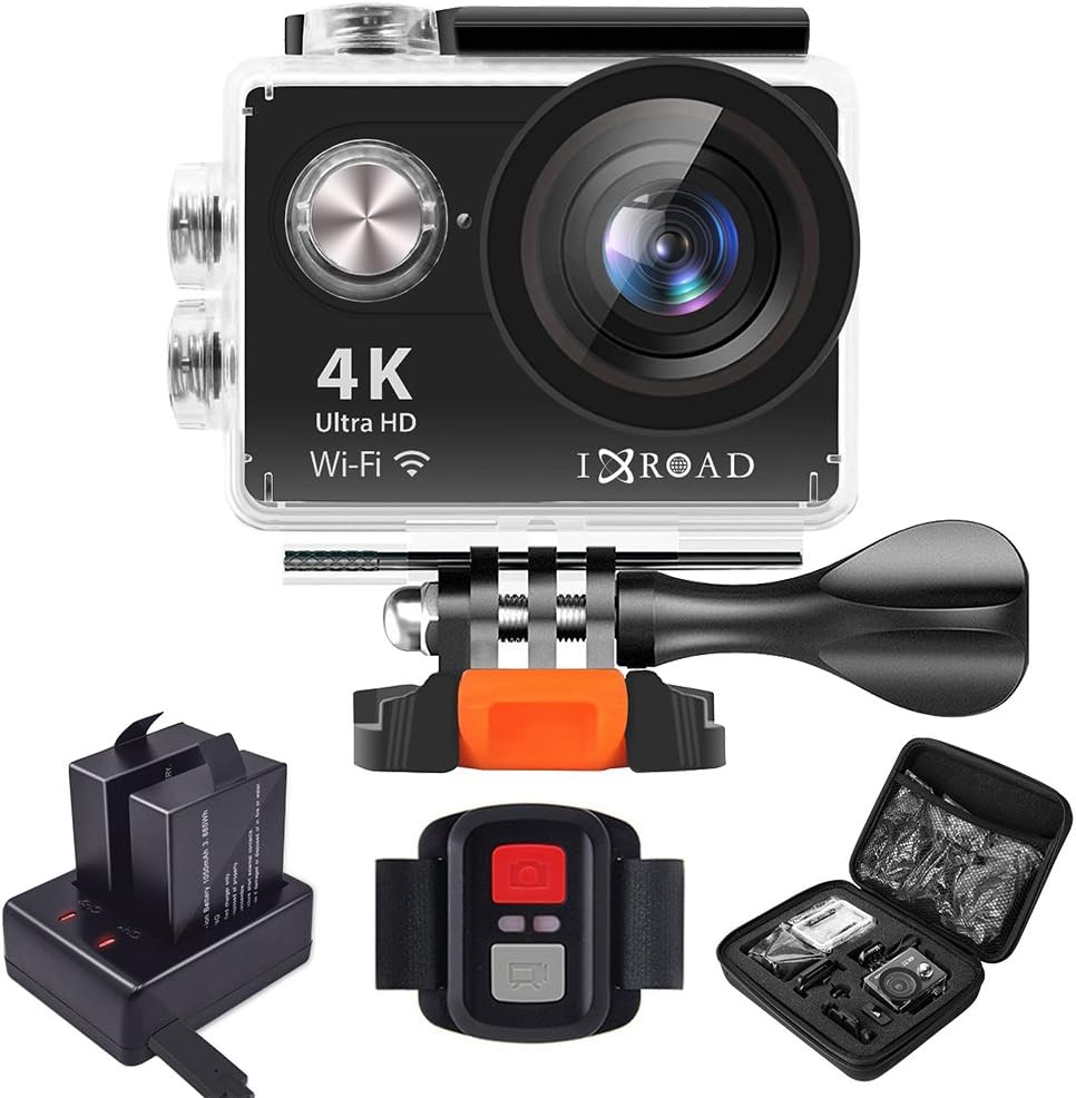 IXROAD Sports Action Camera 4K WiFi Waterproof Helmet Cams with Remote Charger Dock Accessories for Bike Bicycle Motorcycle (Black)