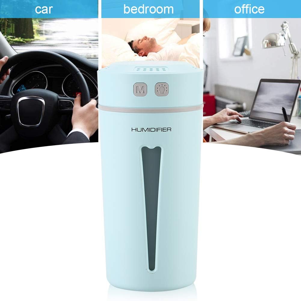 Portable USB Mini Humidifier Cool Mist Ultrasonic Diffuser With Led Light for Car Travel Office Desktop Bedroom Yoga(Blue) - Image 3