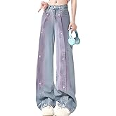 kakarin choyx Harajuku Fashion High Waist Baggy Jeans Y2K Vintage Star Tie-Dye Casual Straight Leg Wide Leg Denim Pants