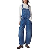 Ladyful Women's Denim Overall Casual Straight Wide Leg Bib Jeans Overall Adjustable Straps Denim Romper Stretch Jumpsuits