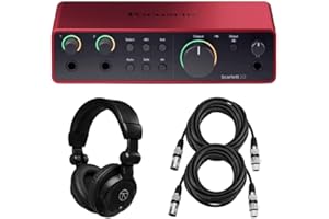 Focusrite Scarlett 2i2 4th Gen USB audio Interface with Software Suite bundle with TAPH100 Closed-Back Studio Monitor Headphones, 2x Microphone Cable