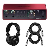 Focusrite Scarlett 2i2 4th Gen USB audio Interface with Software Suite bundle with TAPH100 Closed-Back Studio Monitor Headphones, 2x Microphone Cable
