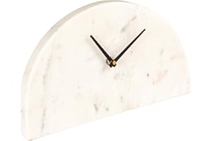 Bloomingville Decorative Half Moon Marble Mantel Clock, White and Black