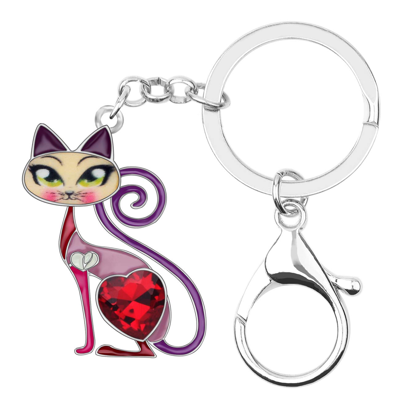 BONSNY Enamel Alloy Chain Cat Key Chains For Women Car Purse Handbag Charms (Mauve) — image 1