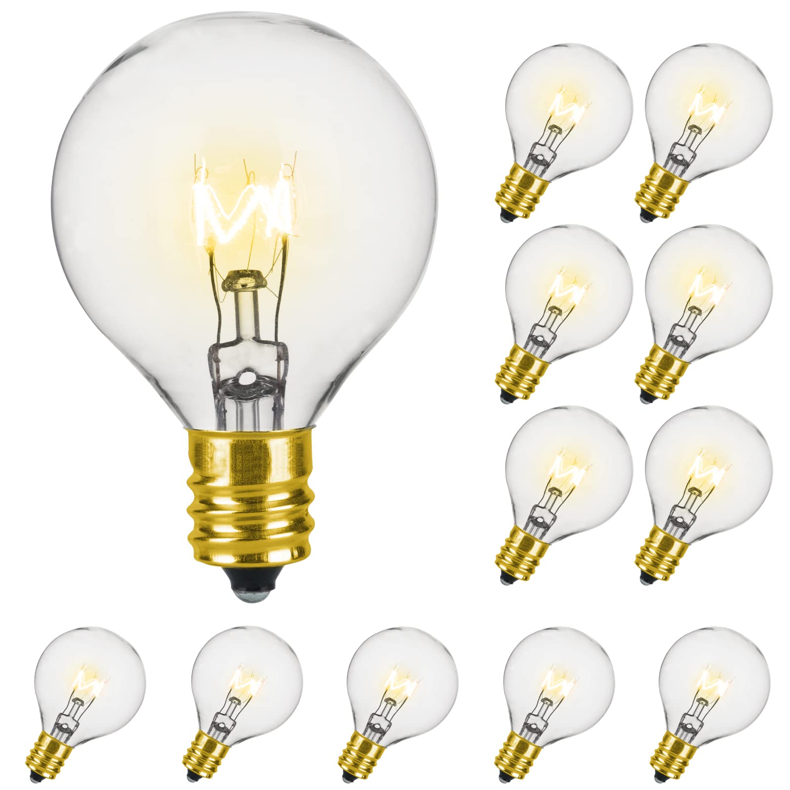 DGO Light Bulb, G40 Screw Light Bulbs, E12 Edison Bulb Replacement for Outdoor String Lights, 7W Incandescent Bulbs, Warm White, 12 Pack
