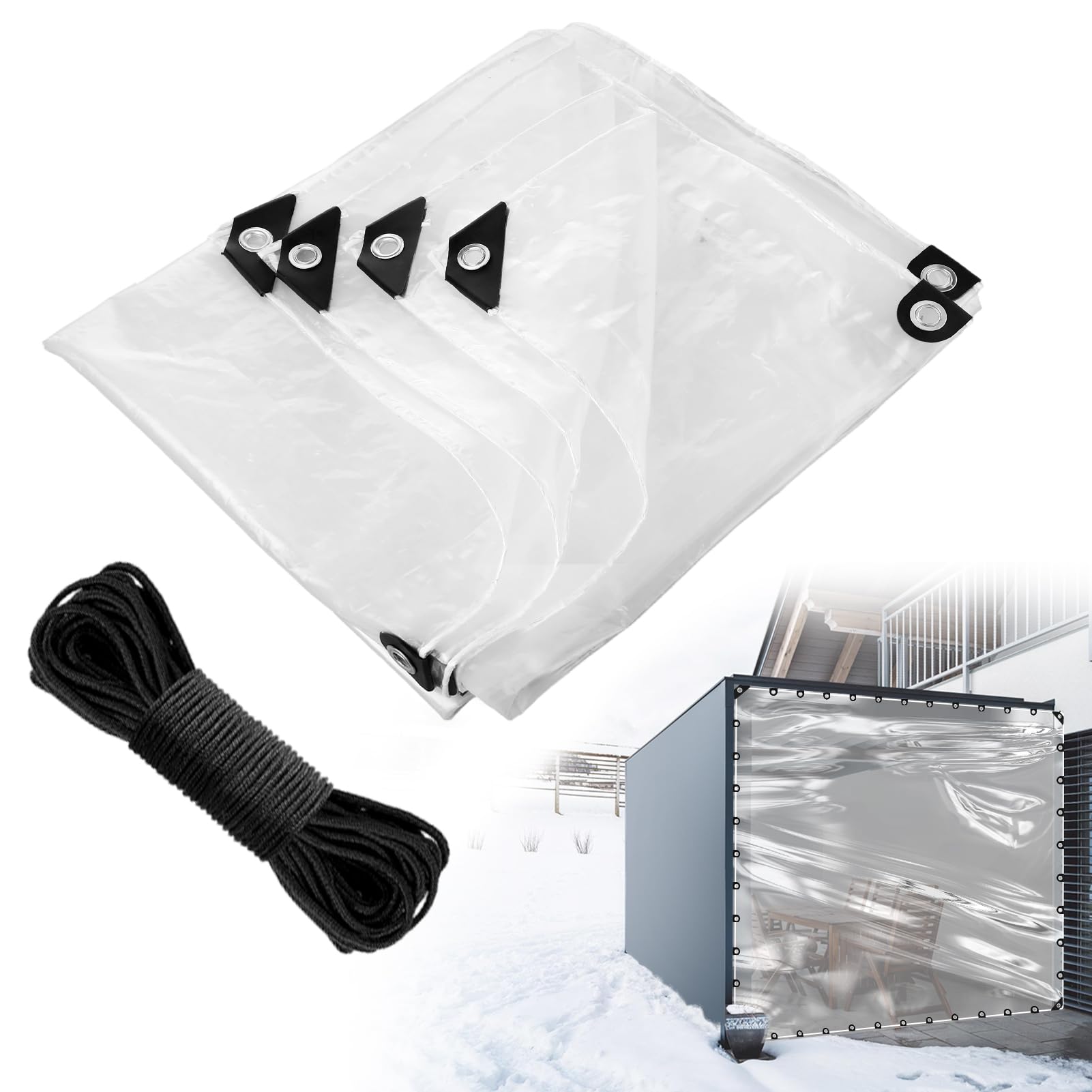 Photo 1 of 10x10ft Anti-Tear Clear Tarp Waterproof for Patio Winterizing - 5 mil Snowproof & Windproof Clear Plastic Tarps with Grommets for Garden Enclosure Chicken Coop