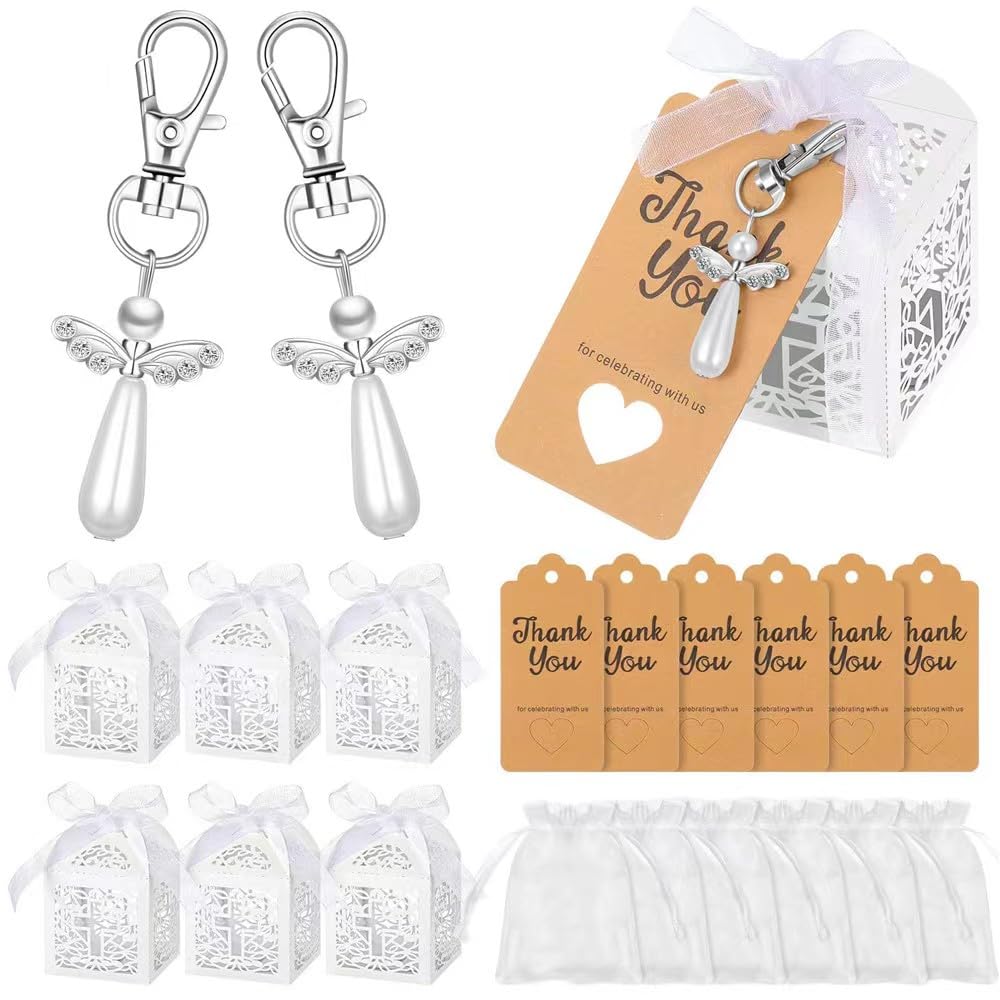 Aotoer 50 Set Angel Keychain Favors, Include Organza Bag, Thankyou Tag - Baby Shower, Bridal Shower, Wedding Favors