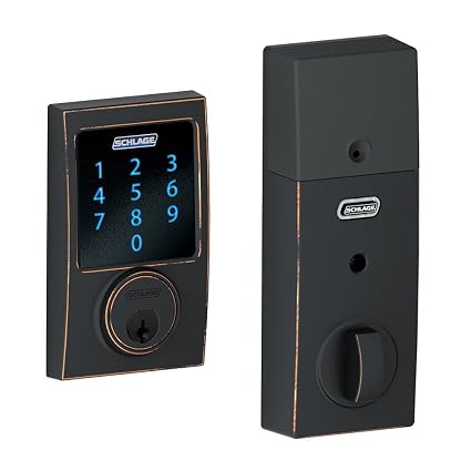 Schlage Connect Century Touchscreen Deadbolt with Built-In Alarm, Aged Bronze, BE469 CEN 716