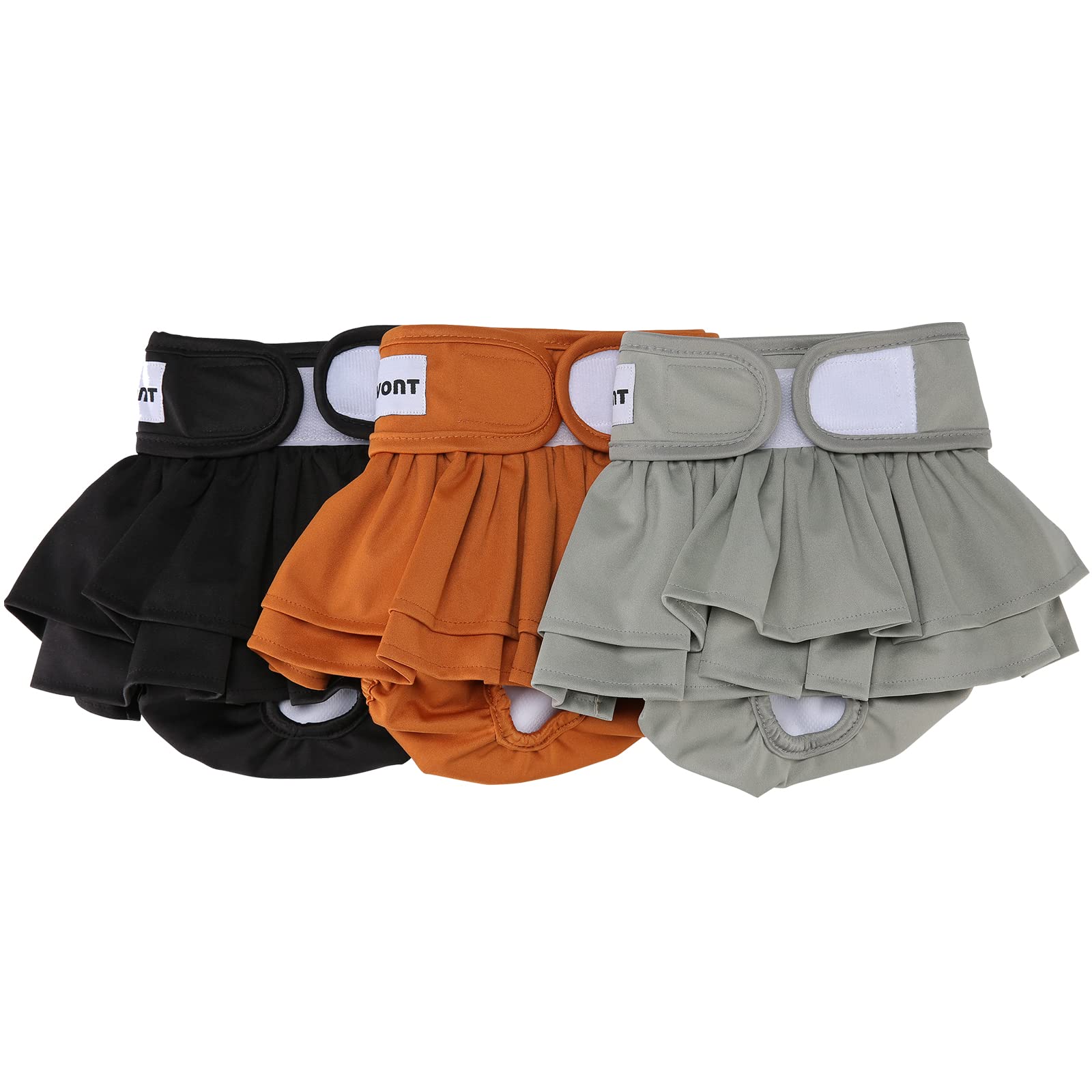 Avont 3 Pack Washable Female Dog Diapers, Reusable Period Diapers Cover for Girl Doggies Heat Cycle, Incontinence -Black/Brown/Grey(S)