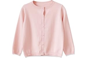 CUNYI Girl's Crewneck Lightweight Button-up Cardigan Cotton Knit Sweater Casual Cute Outerwear
