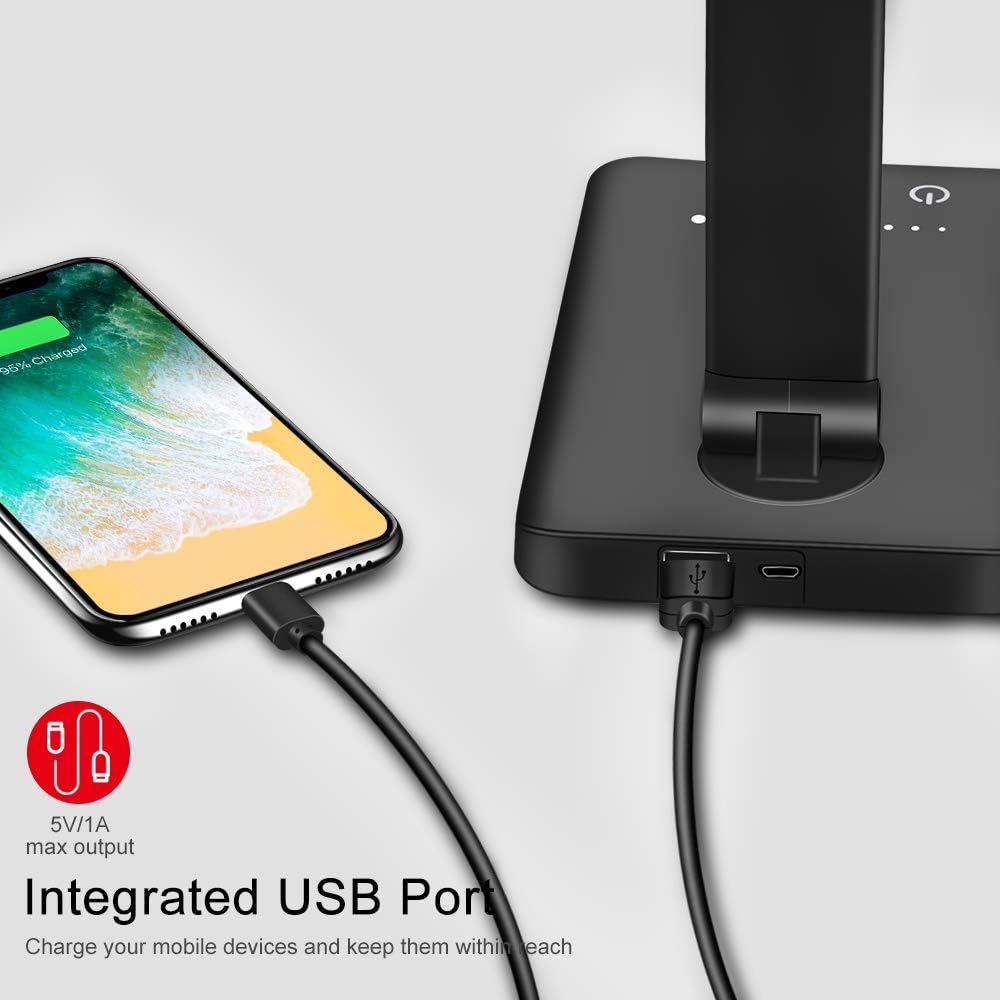 Multifunctional LED Desk Lamp with Wireless Charger, USB Charging Port, 5 Lighting Modes, 5 Brightness Levels, Sensitive Control, 30/60 min Auto Timer, Eye-Caring Office Lamp with Adapter - - 