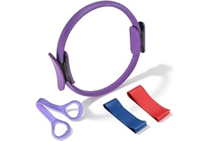 Pilates Ring Set: 14-Inch Circle with Dual Padded Handles - 3 Level Resistance Bands (30 lbs) - for Strength, Flexibility, St