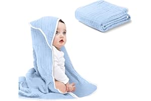 Arnzion Baby Hooded Towels for Babies and Toddlers, Muslin Baby Bath Towel Soft and Absorbency for Boys (Blue 1 Pack)